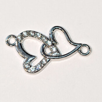 Clear Rhinestone Hollow Double Heart Connector Charm Silver