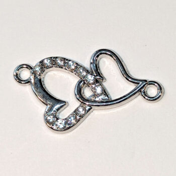 Clear Rhinestone Hollow Double Heart Connector Charm Silver - Image 3