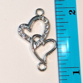 Clear Rhinestone Hollow Double Heart Connector Charm Silver - Image 2