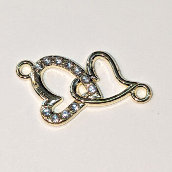 Clear Rhinestone Hollow Double Heart Connector Charm Gold