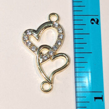 Clear Rhinestone Hollow Double Heart Connector Charm Gold - Image 2