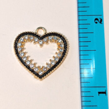 Clear Rhinestone Hollow Black Heart Charm Gold - Image 2