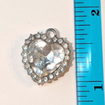 Clear Recessed Rhinestone Clear Heart Charm Silver - Image 2