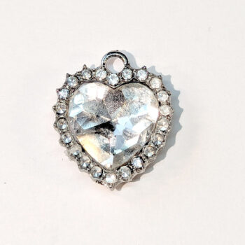 Clear Recessed Rhinestone Clear Heart Charm Silver - Image 4