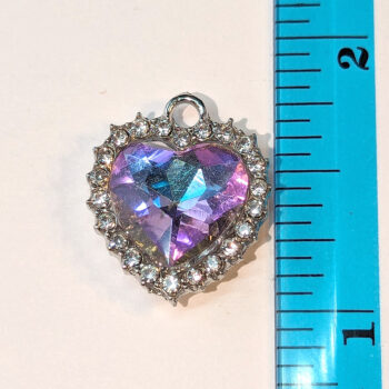 Purple Lilac Recessed Rhinestone Clear Heart Charm Silver - Image 2