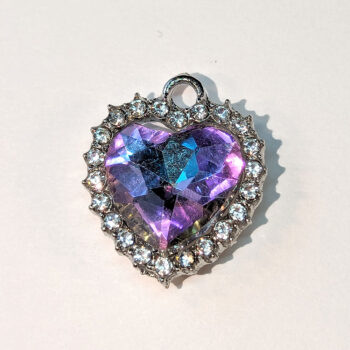 Purple Lilac Recessed Rhinestone Clear Heart Charm Silver