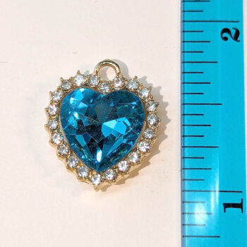 Sky Blue Recessed Rhinestone Clear Heart Charm Gold - Image 2