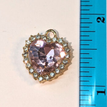 Pink Recessed Rhinestone Clear Heart Charm Gold - Image 2