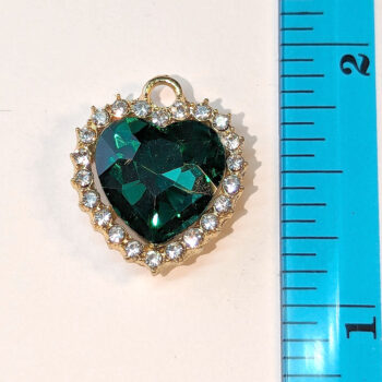 Green Recessed Rhinestone Clear Heart Charm Gold - Image 2