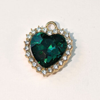 Green Recessed Rhinestone Clear Heart Charm Gold