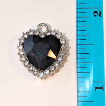 Black Recessed Rhinestone Clear Heart Charm Silver - Image 2