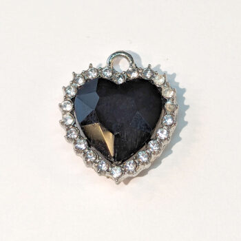 Black Recessed Rhinestone Clear Heart Charm Silver