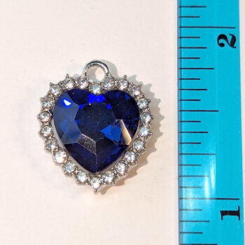 Royal Blue Recessed Rhinestone Clear Heart Charm Silver - Image 2