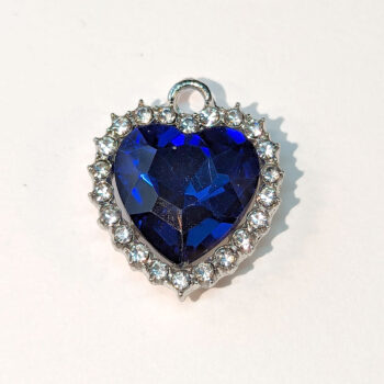 Royal Blue Recessed Rhinestone Clear Heart Charm Silver