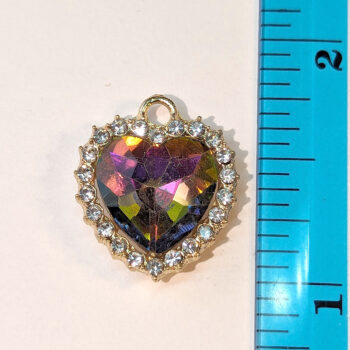 Rainbow Recessed Rhinestone Clear Heart Charm Gold - Image 2