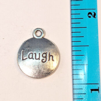 LAUGH Round Inspirational Word Charm Antique Silver - Image 2