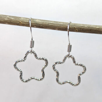 Silver Textured Geometric Star Earrings