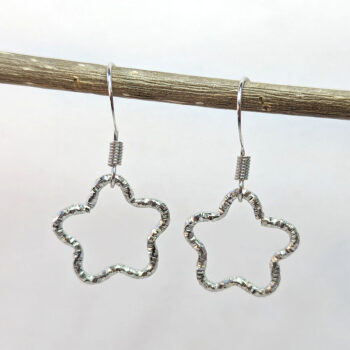 Silver Textured Geometric Star Earrings - Image 3