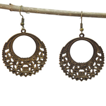 Large Lightweight Antique Bronze Filigree Hoop Earrings