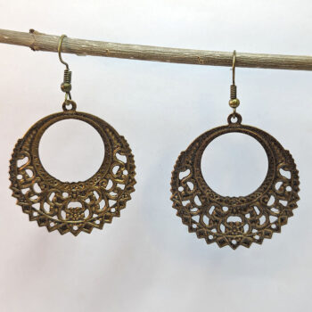 Large Lightweight Antique Bronze Filigree Hoop Earrings - Image 3