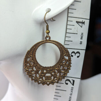 Large Lightweight Antique Bronze Filigree Hoop Earrings - Image 2