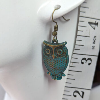 Owl Earrings Antique Bronze Patina - Image 2