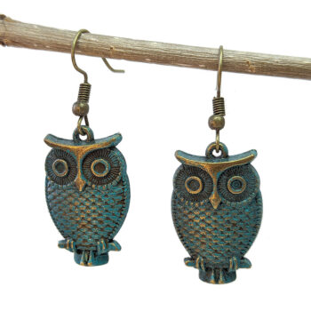 Owl Earrings Antique Bronze Patina