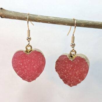 Gold Crystal Design Acrylic Pink Heart Earrings