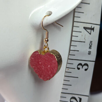 Gold Crystal Design Acrylic Pink Heart Earrings - Image 2