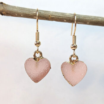 Gold Crystal Design Acrylic Small Pink Heart Earrings