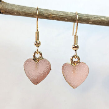 Gold Crystal Design Acrylic Small Pink Heart Earrings - Image 2