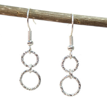 Silver Textured Geometric Double Hoop Earrings