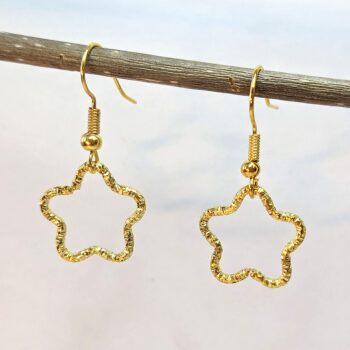 Gold Textured Geometric Star Earrings