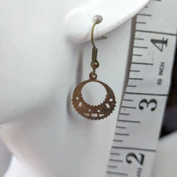 Small Antique Bronze Filigree Hoop Earrings - Image 2