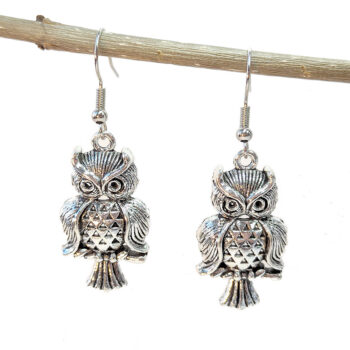 Antique Silver Medium Owl Earrings