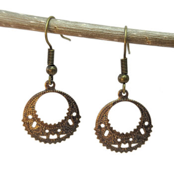 Small Antique Bronze Filigree Hoop Earrings