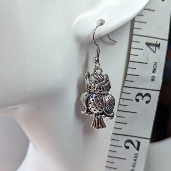 Antique Silver Medium Owl Earrings - Image 2