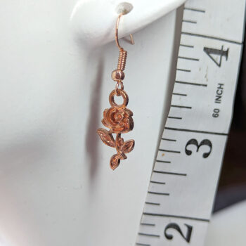 Small Long Stem Rose Flower Earrings Rose Gold - Image 2