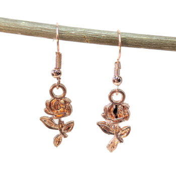 Small Long Stem Rose Flower Earrings Rose Gold