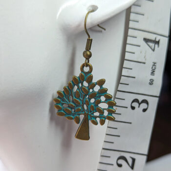 Antique Bronze Patina Tree With Leaf Leaves Earrings - Image 2