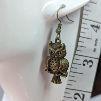 Antique Bronze Medium Owl Earrings - Image 2