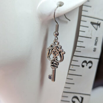 Antique Silver Decorative Key Charm Earrings - Image 2