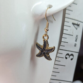 Black Grey Enamel Starfish Earrings Gold - Image 2