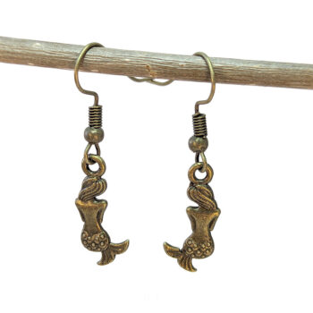 Antique Bronze Dainty Sitting Mermaid Earrings