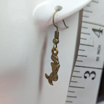 Antique Bronze Dainty Sitting Mermaid Earrings - Image 2