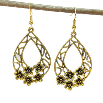 Antique Gold Large Teardrop Flowers Earrings