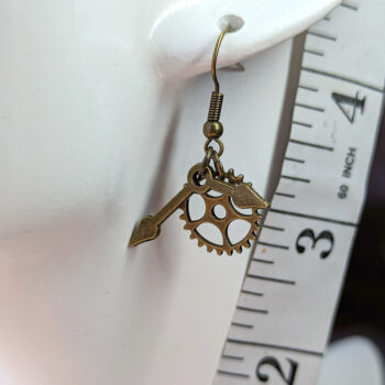 Antique Bronze Steampunk Cog Bits Clock Arm Earrings - Image 2