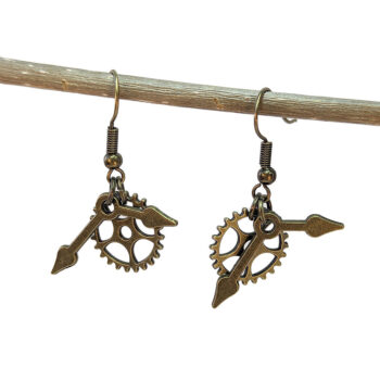 Antique Bronze Steampunk Cog Bits Clock Arm Earrings