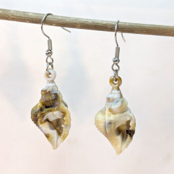 Acrylic Cream Brown Marble Twisted Tulip Shell Earrings - Image 2