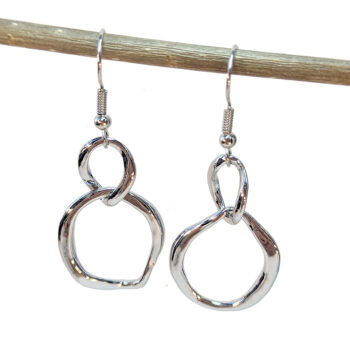 Silver Irregular Double Interlocking Hoop Earrings